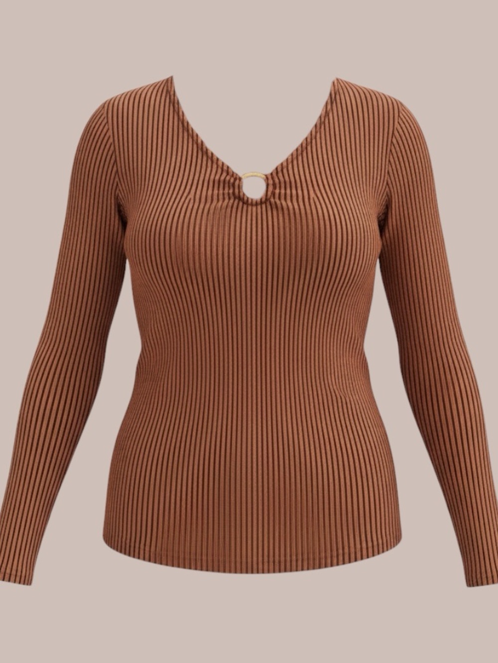 Ruby Rd. Red Black Ribbed Keyhole Long Sleeve Top XL Stretchy Fitted